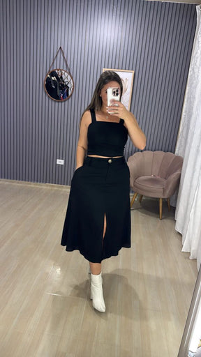 Conjunto saia midi linho