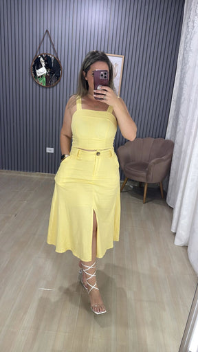Conjunto saia midi linho