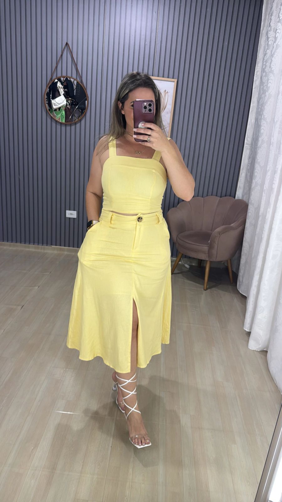 Conjunto saia midi linho