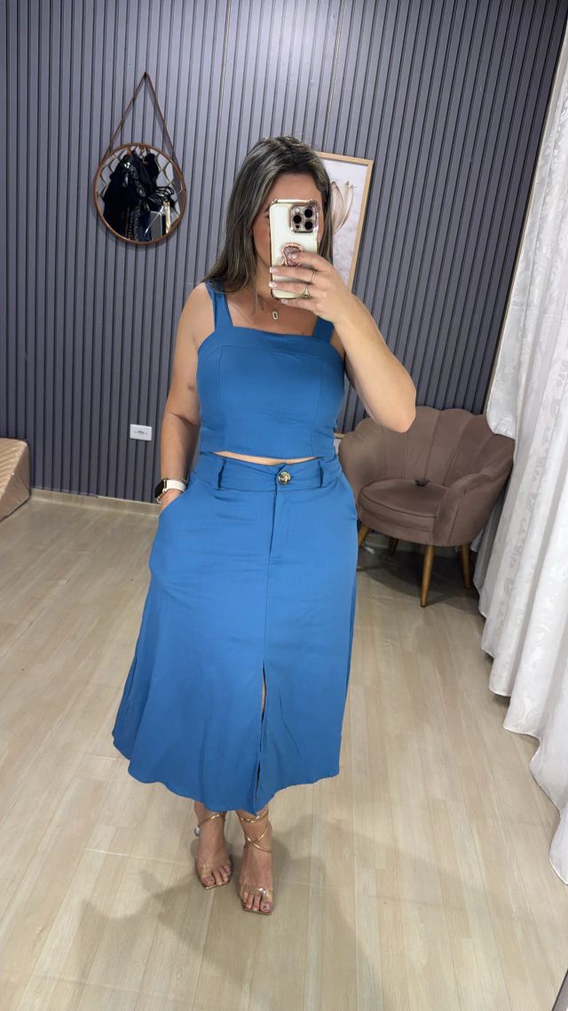 Conjunto saia midi linho