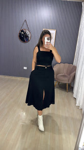 Conjunto saia midi linho