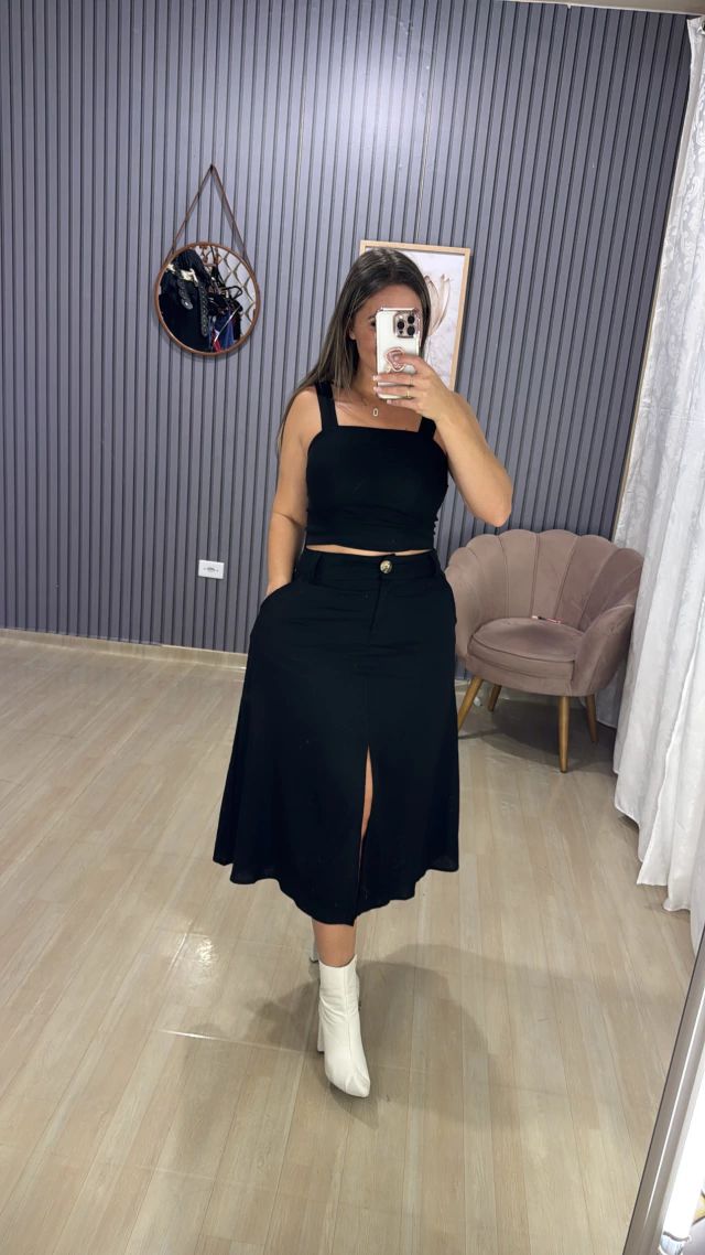 Conjunto saia midi linho